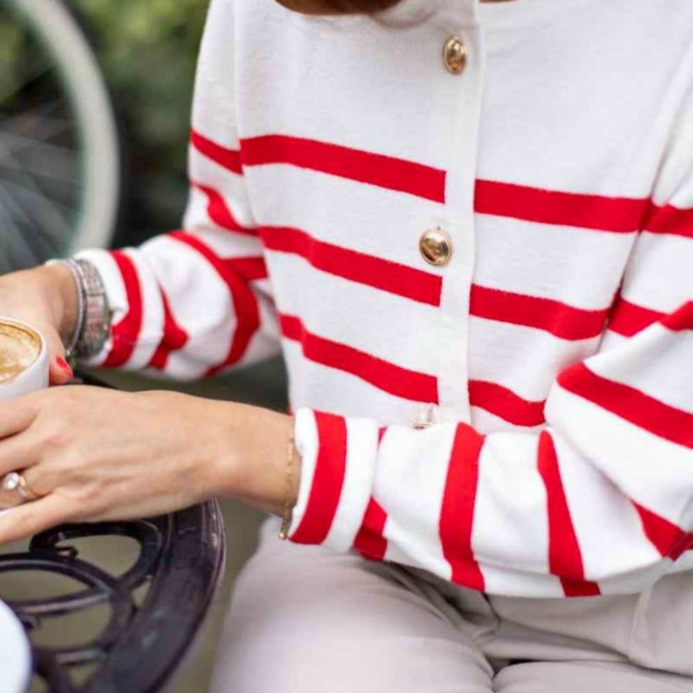 Smash + Tess Red and White Striped Cardigan